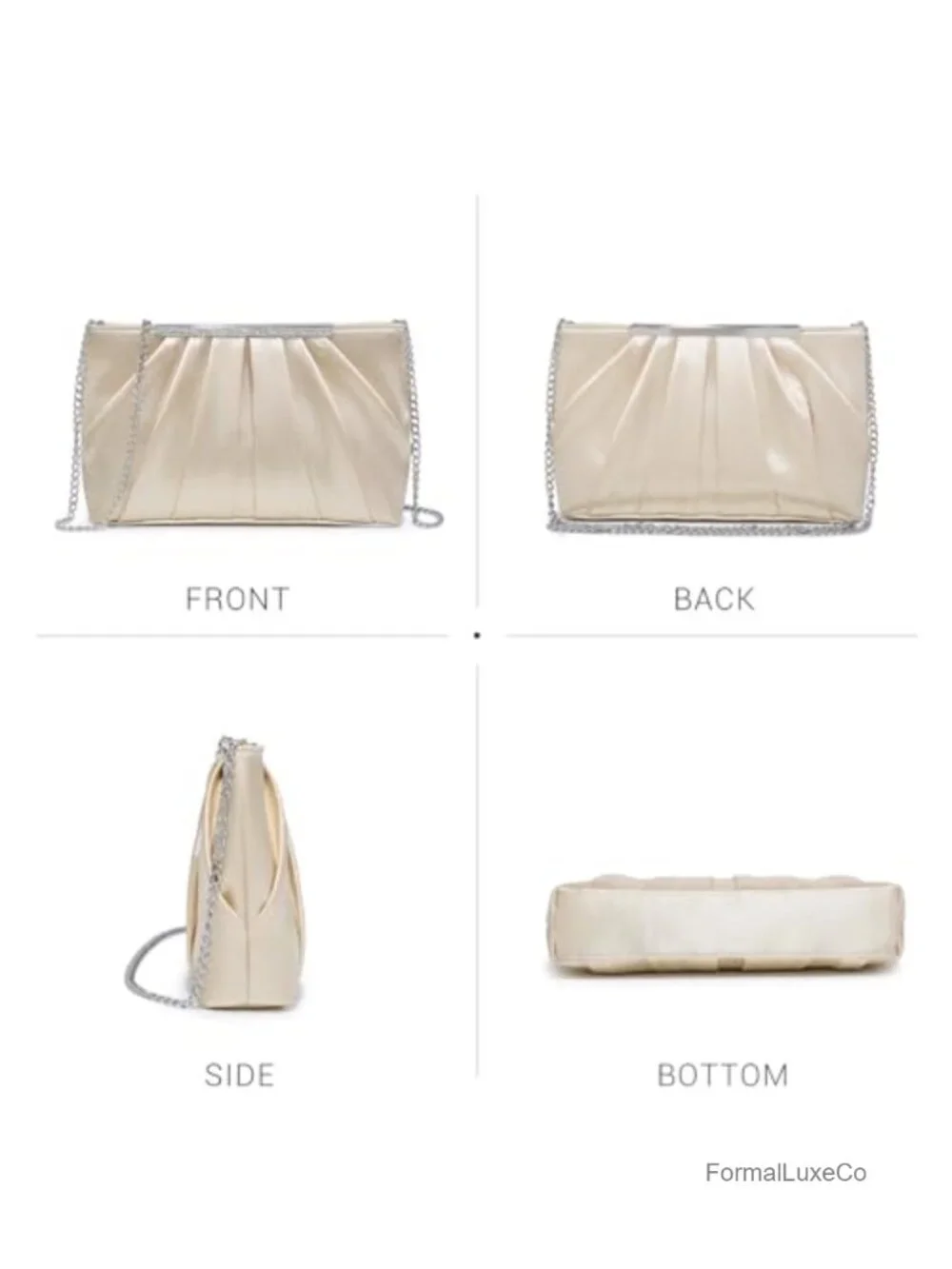 Elegant Pleated Evening Clutch with Rhinestones, Polyester, Detachable Chain